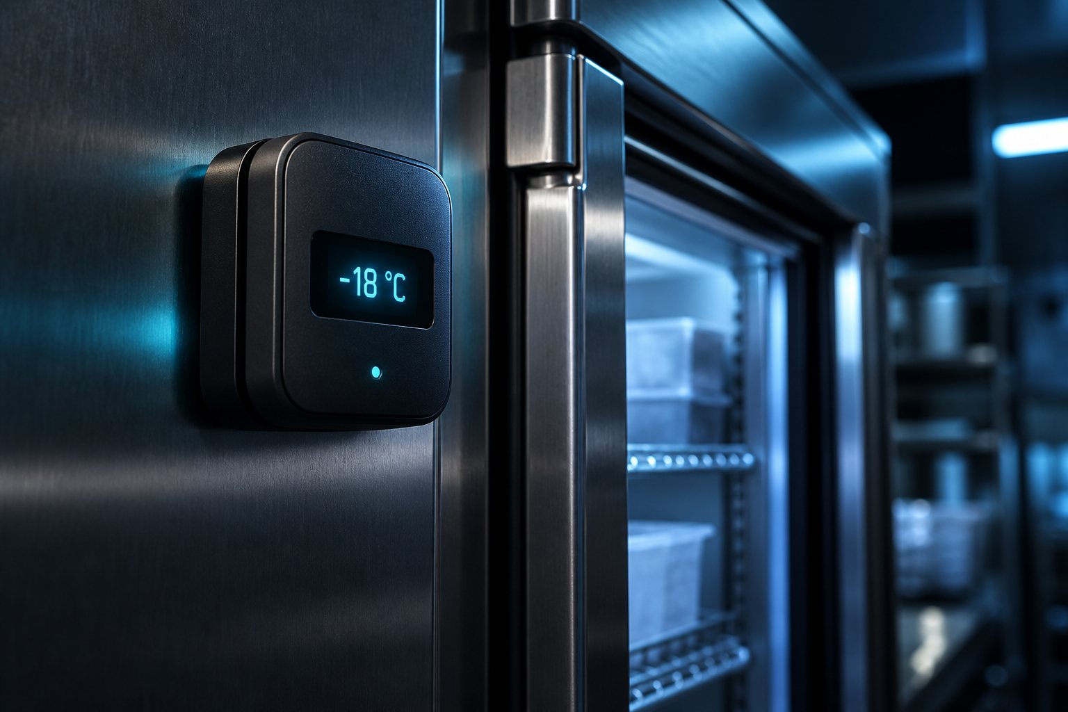 Conceito de sensor FrioPulse para monitoramento de temperatura em refrigeração comercial